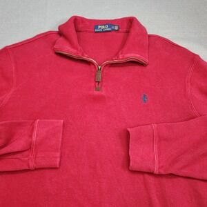Polo Ralph Lauren Quarter Zip Pullover Red Ribbed Cotton Mens Large